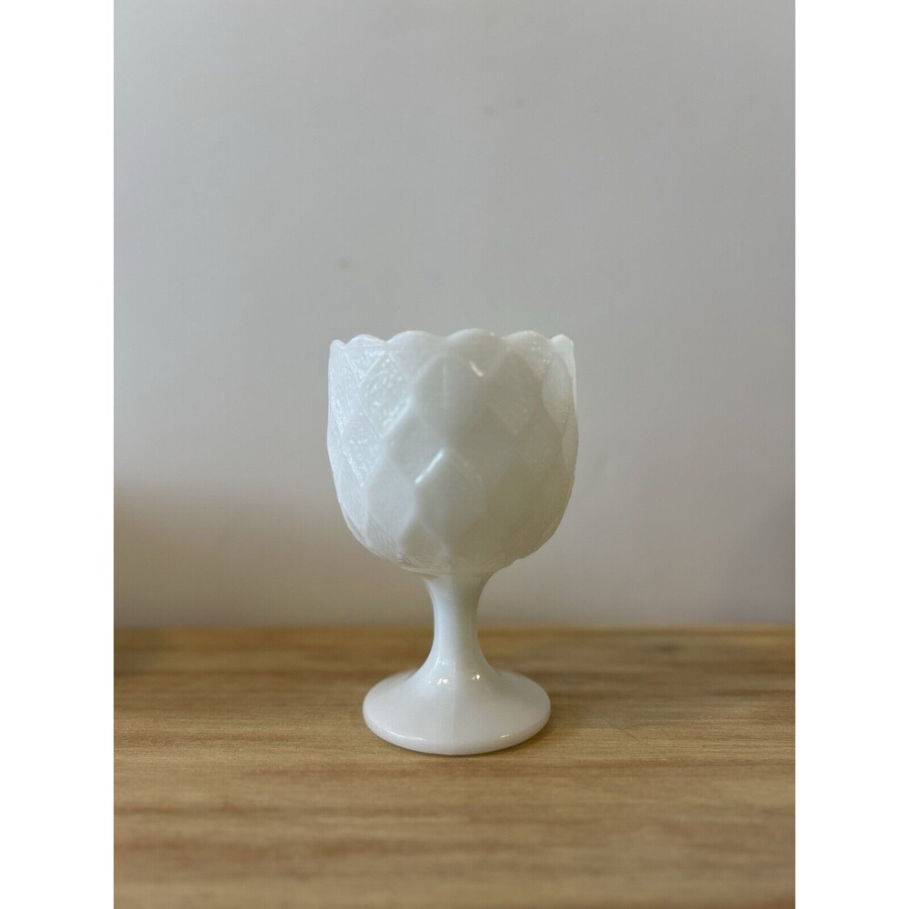Vintage 1960’s EO Brody White Milk Glass Goblet Honeycomb Pattern